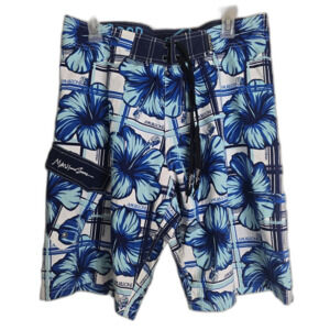Maui And Sons Board Shorts Men 32 Island Plaid Blue Floral All Over Print NEW